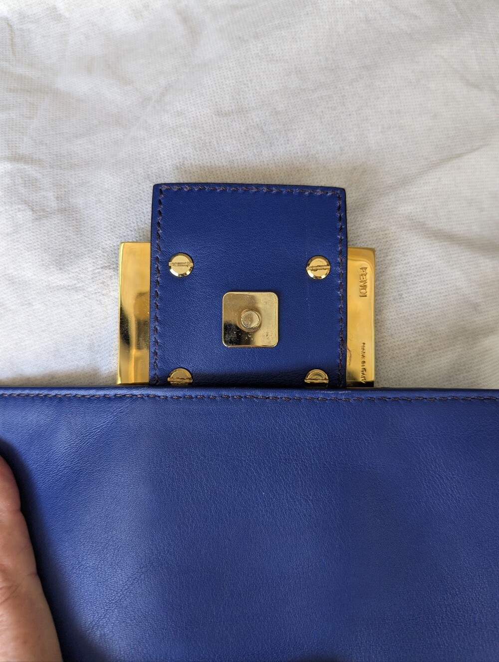 Fendi Cobalt Blue Leather Mama Forever Be Baguette Flap Shoulder Bag - Picture 16 of 16